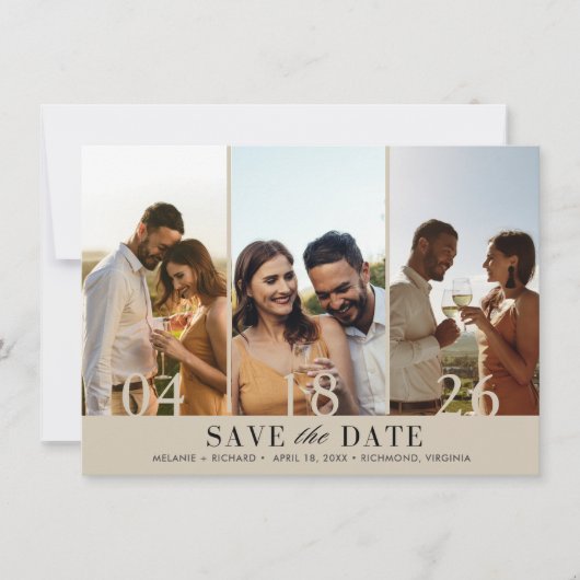 Elegant Three Foto Collage Wedding Save the Date (Vorderseite)