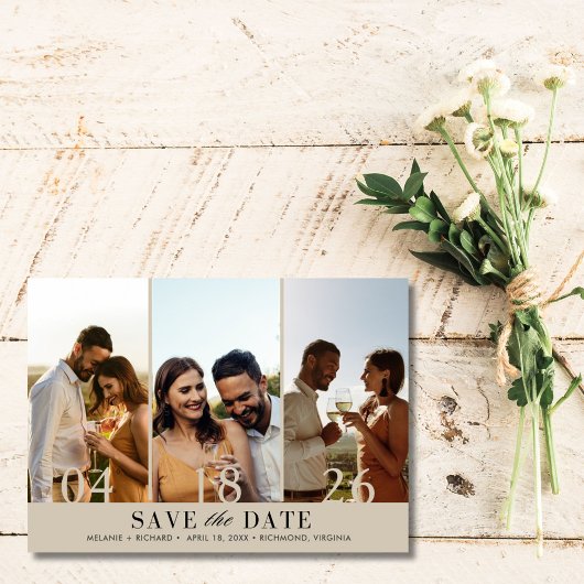 Elegant Three Foto Collage Wedding Save the Date