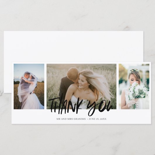 Elegant Three Foto Collage Wedding Vielen Dank (Vorne/Hinten)