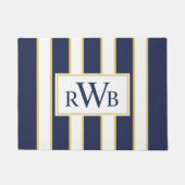 Elegant Three Letter Monogram| Blauweißer Streifen Fußmatte (Vorderseite)
