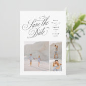 Elegant three photo black and white wedding save the date (Stehend Vorderseite)