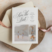 Elegant three photo black and white wedding save the date