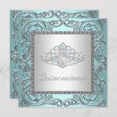Elegant Tiara Aquamarin Blue Quinceanera Einladung (Vorne/Hinten)