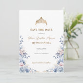 Elegant Tiara Floral Quinceñera Foto Save The Date (Stehend Vorderseite)