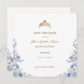 Elegant Tiara Floral Quinceñera Foto Save The Date (Vorne/Hinten)