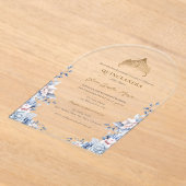 Elegant Tiara Gold Blue Rose Quinceañera Acryleinladungen (Ablage )