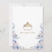Elegant Tiara Gold Blue Rose Quinceañera Einladung (Rückseite)