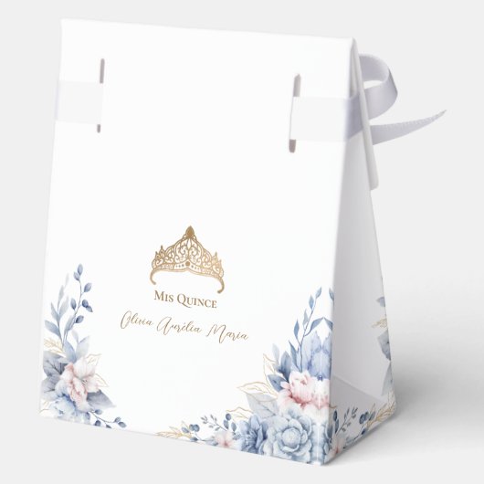Elegant Tiara Gold Blue Rose Quinceañera Geschenkschachtel (Rückseite)