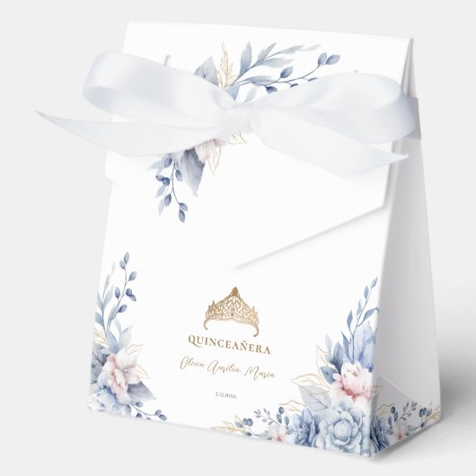 Elegant Tiara Gold Blue Rose Quinceañera Geschenkschachtel (Vorderseite)