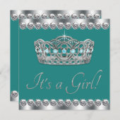 Elegant Tiara Jade Aquamarin Blue Baby Shower Einladung (Vorne/Hinten)
