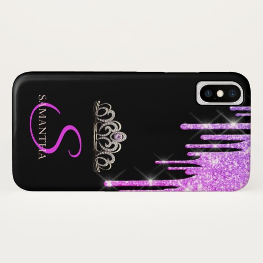 Elegant Tiara Lila Glitzer Tropfen Case-Mate iPhone Hülle (Rückseite (Horizontal))