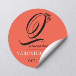 Elegant Tiara Orange Red 15. Quinceañera Name Runder Aufkleber