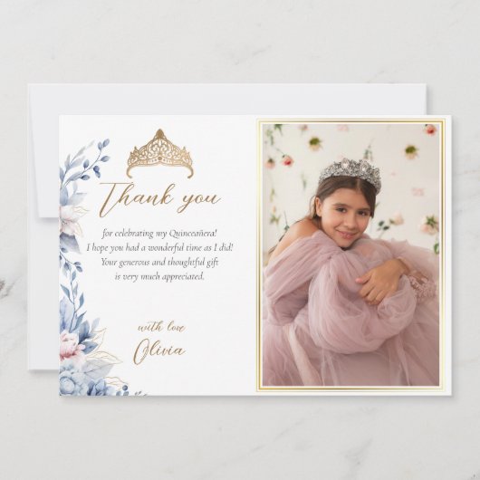 Elegant Tiara Quinceañera Foto Danke Karte (Vorderseite)
