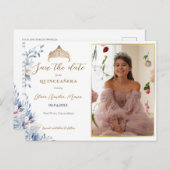 Elegant Tiara Quinceañera Foto Save the Date Ankündigungspostkarte (Vorne/Hinten)