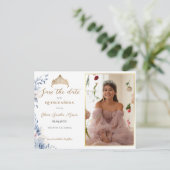 Elegant Tiara Quinceañera Foto Save the Date Ankündigungspostkarte (Stehend Vorderseite)