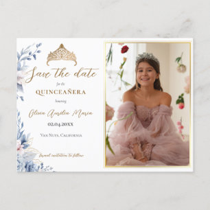 Elegant Tiara Quinceañera Foto Save the Date Ankündigungspostkarte