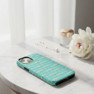 Elegant Tiffany-Inspiriert Aquamarin & Pearls iPho Case-Mate iPhone 14 Hülle