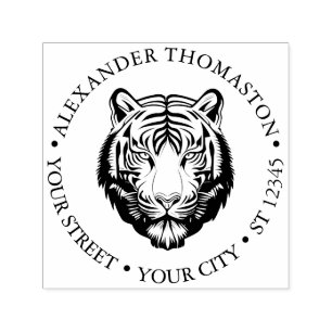Elegant Tiger Head #2 Round Name Address Permastempel