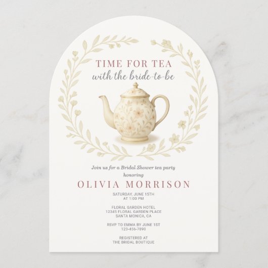 Elegant Time for Tea Bridal Shower Wildflower Einladung (Vorderseite)
