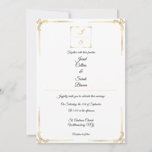 Elegant Timeless Formal Gold Wedding Invitation Einladung (Vorderseite)