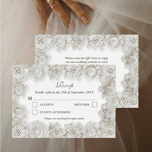 Elegant Timeless Lace Frame QR Code Wedding  RSVP Karte