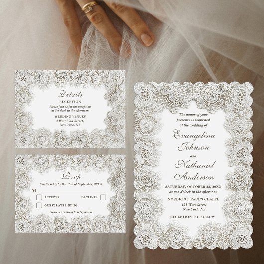 Elegant Timeless Lace Frame Script Formal Wedding Einladung