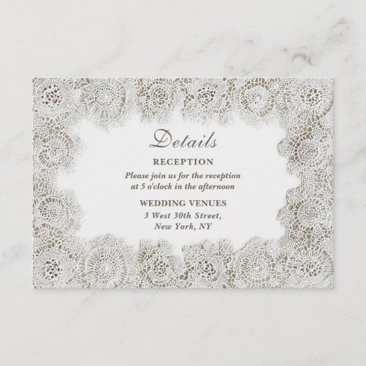 Elegant Timeless Lace QR Code Wedding Details Begleitkarte (Vorderseite)