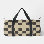 Elegant Timeless Name Beige and Dark Check Duffle Bag (Vorderseite)