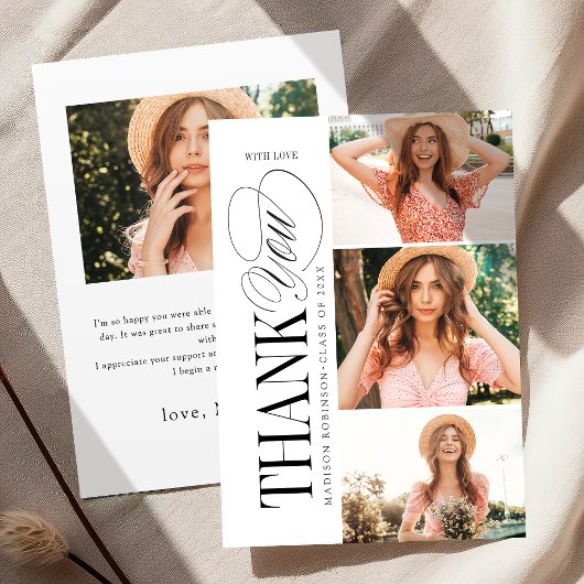 Elegant Timeless Typography 4 Photo Graduation Dankeskarte