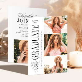 Elegant Timeless Typography 4 Photo Graduation Einladung