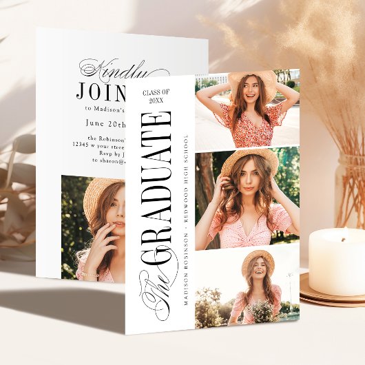 Elegant Timeless Typography 4 Photo Graduation Einladung