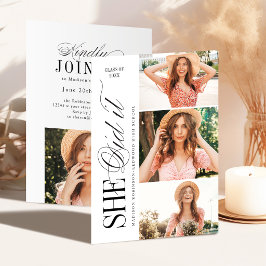 Elegant Timeless Typography 4 Photo Graduation Einladung