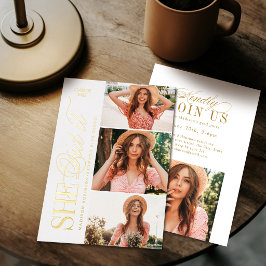 Elegant Timeless Typography 4 Photo Graduation Folieneinladung