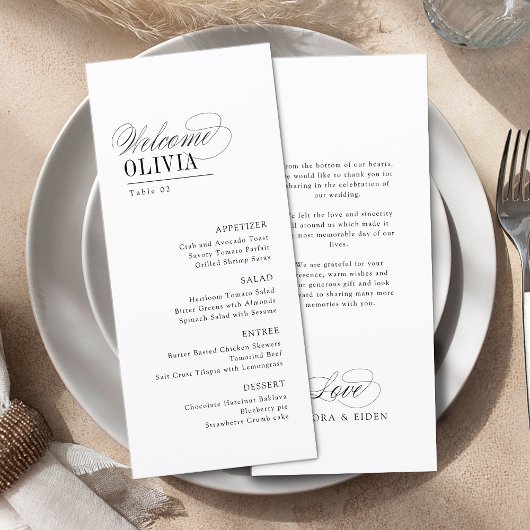 Elegant Timeless Typography Guest Name Wedding Menükarte