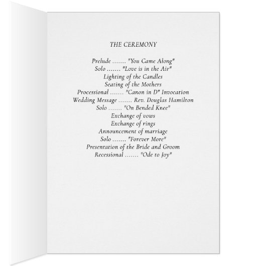 Elegant Timeless White Wedding Program Note Cards (Innen (Rechts))