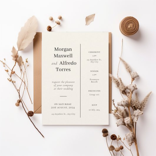 Elegant Timeline Ceremony & Reception Details Einladung