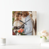 Elegant Together Mr. & Mrs. Foto Personalisiert Quadratische Wanduhr (Zuhause)