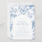 Elegant Toile De Jouy Blue Hydrangea Babydusche Einladung (Vorderseite)
