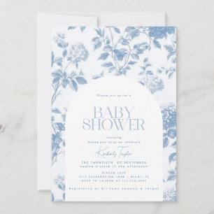 Elegant Toile De Jouy Blue Hydrangea Babydusche Einladung