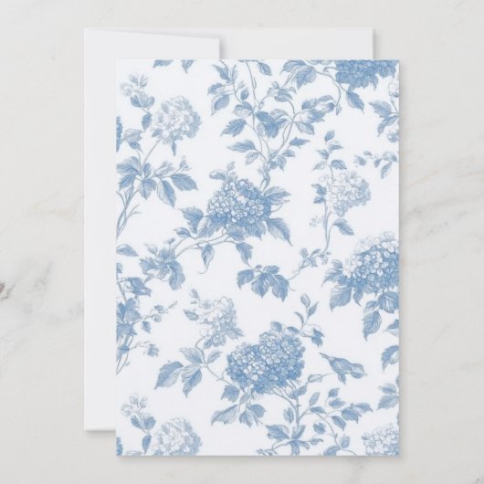 Elegant Toile De Jouy Blue Hydrangea Babydusche Einladung (Rückseite)