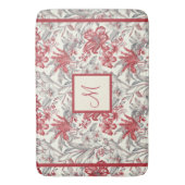 Elegant Toile de Jouy Deep Red und Subtle Gray Badematte (Vorderseite Vertikal)