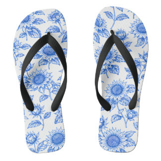 Elegant Toile du Jouy Sunflowers – Blue Botanical  Badesandalen