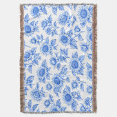 Elegant Toile du Jouy Sunflowers – Blue Botanical  Decke (Vorderseite Vertikal)