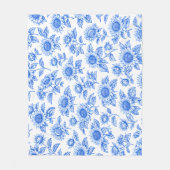 Elegant Toile du Jouy Sunflowers – Blue Botanical  Fleecedecke (Vorderseite)