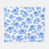 Elegant Toile du Jouy Sunflowers – Blue Botanical  Fleecedecke (Vorderseite (Horizontal))