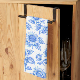 Elegant Toile du Jouy Sunflowers – Blue Botanical  Geschirrtuch