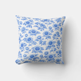 Elegant Toile du Jouy Sunflowers – Blue Botanical  Kissen