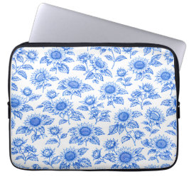 Elegant Toile du Jouy Sunflowers – Blue Botanical  Laptopschutzhülle