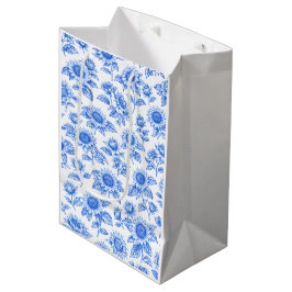 Elegant Toile du Jouy Sunflowers – Blue Botanical  Mittlere Geschenktüte