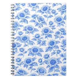 Elegant Toile du Jouy Sunflowers – Blue Botanical  Notizblock